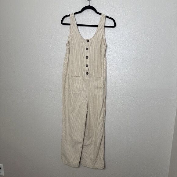 Marine Layer size S Hemp Tencel Blend Romper Pants Tan White Striped Womens - Picture 13 of 13